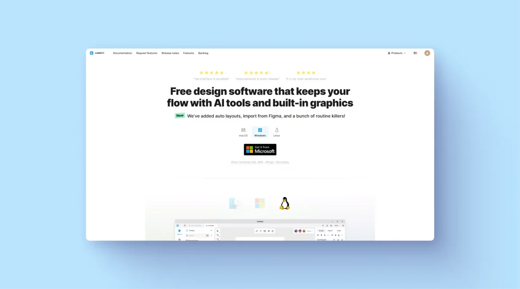 Lunacy interface showing design capabilities