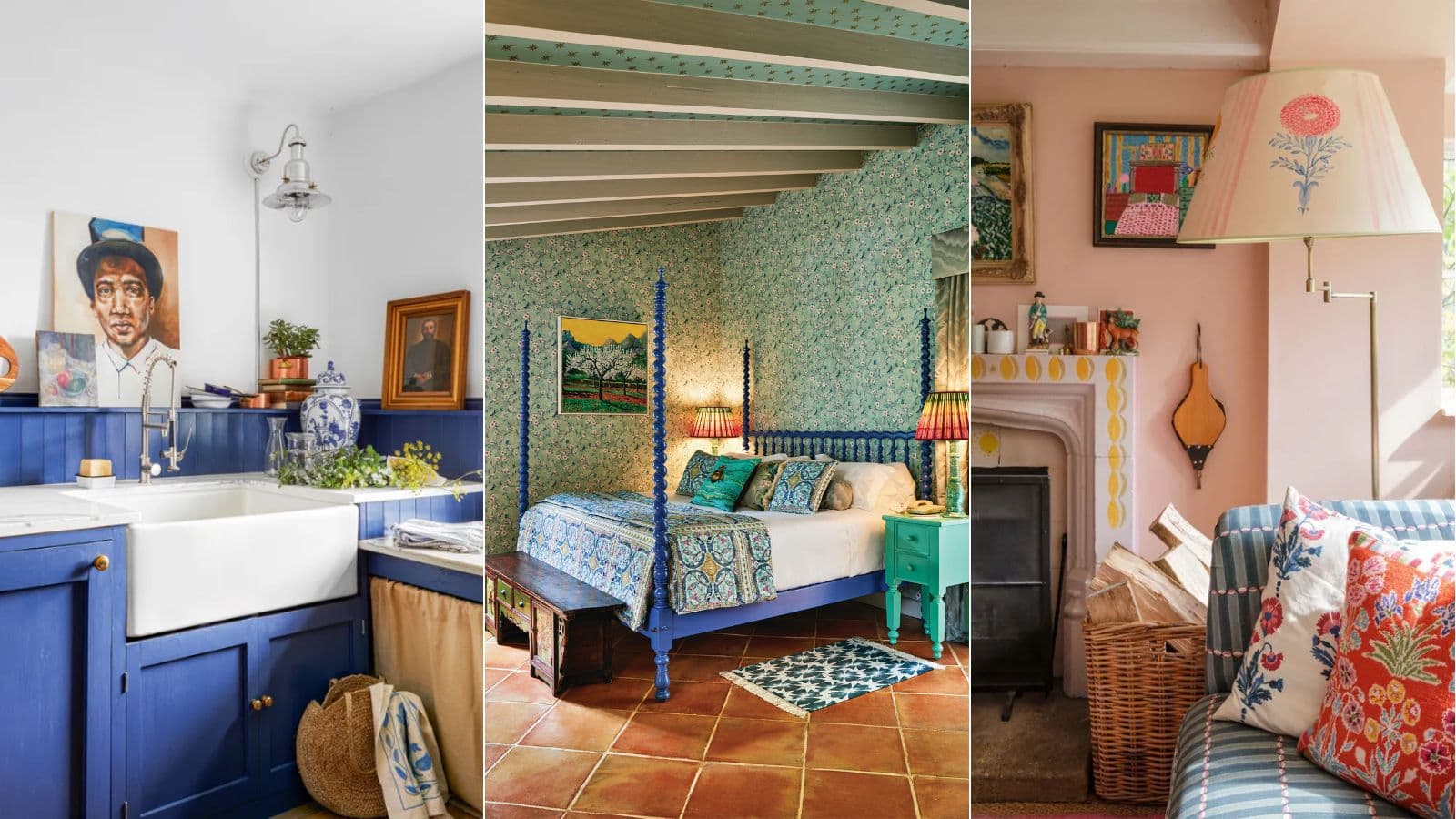 Maximalist interior design with bold colors and patterns