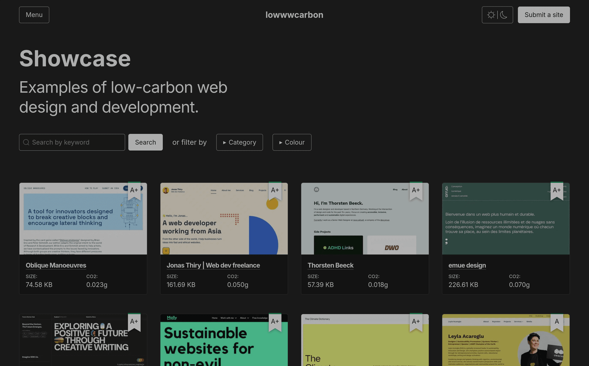 Low-carbon website showcase examples