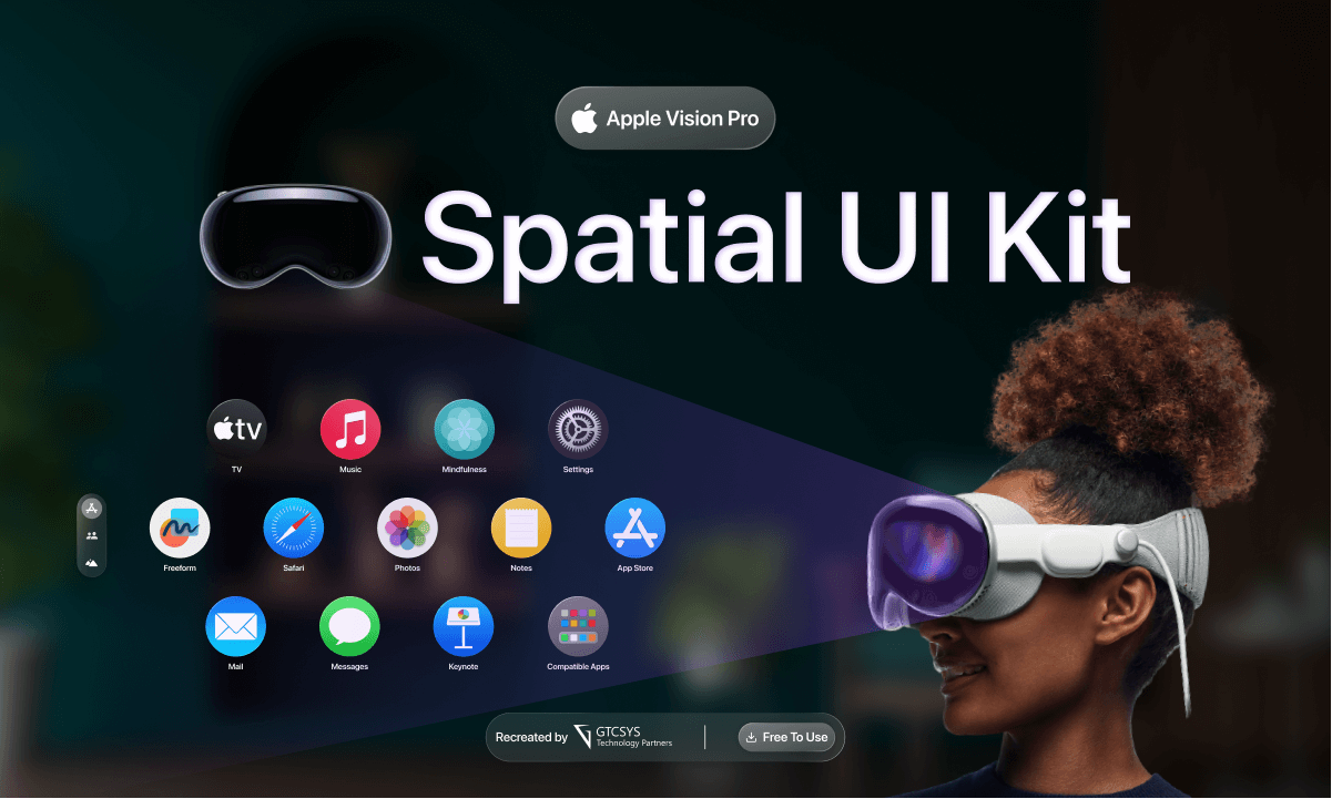 Spatial UI design system showing layered interface components
