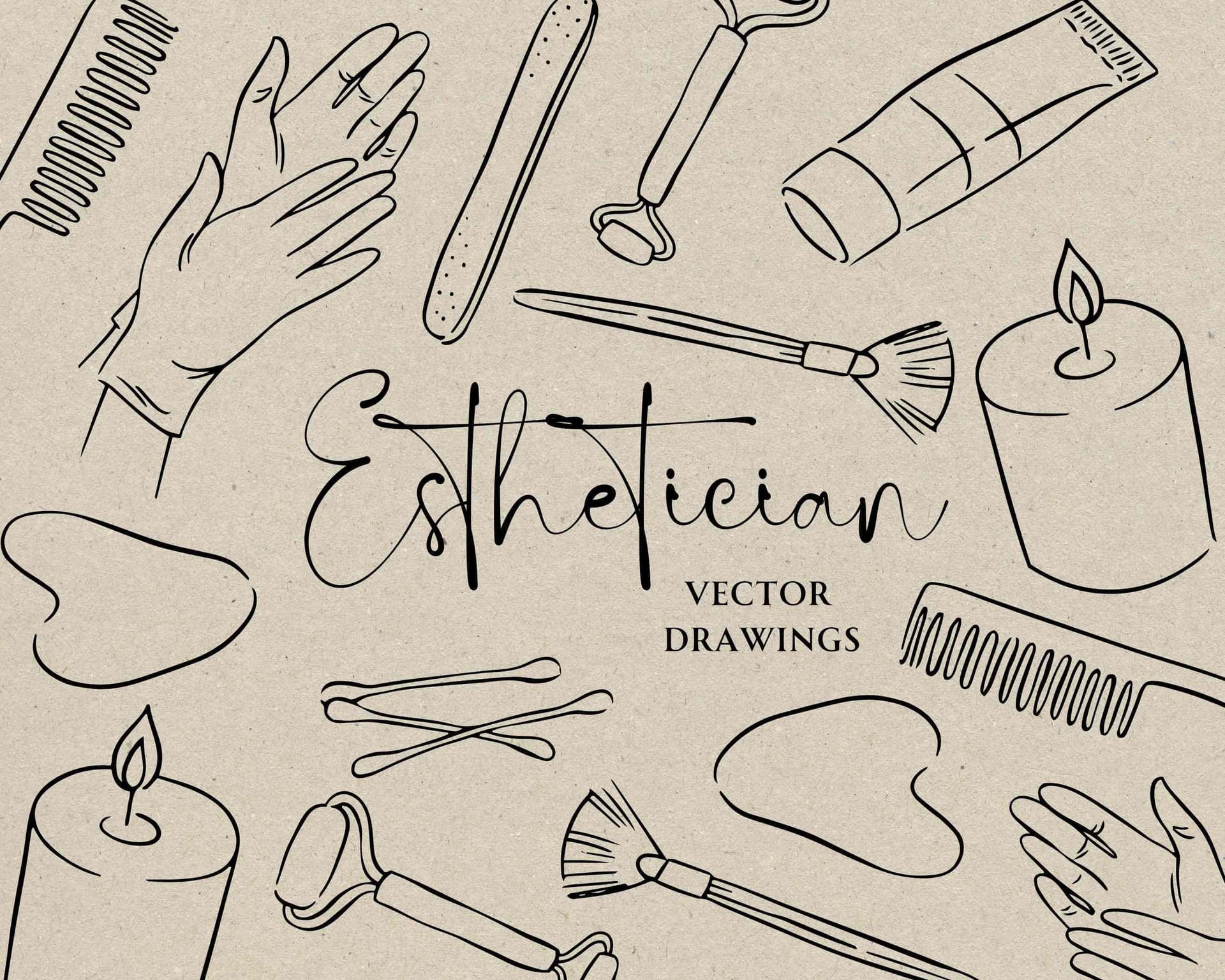 Hand-drawn esthetician icons showing naive illustration style