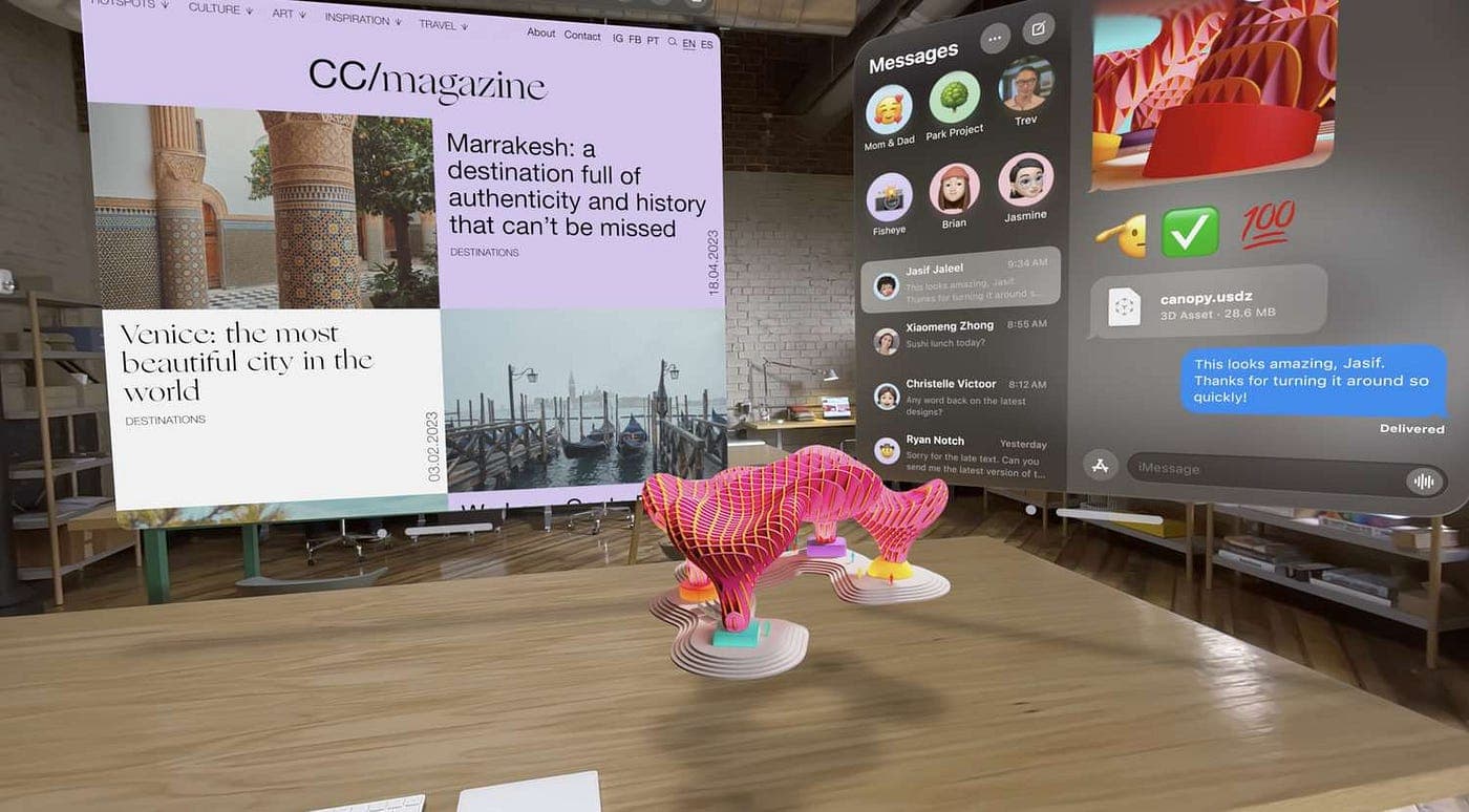 Spatial UI concept showing floating interface elements in 3D space