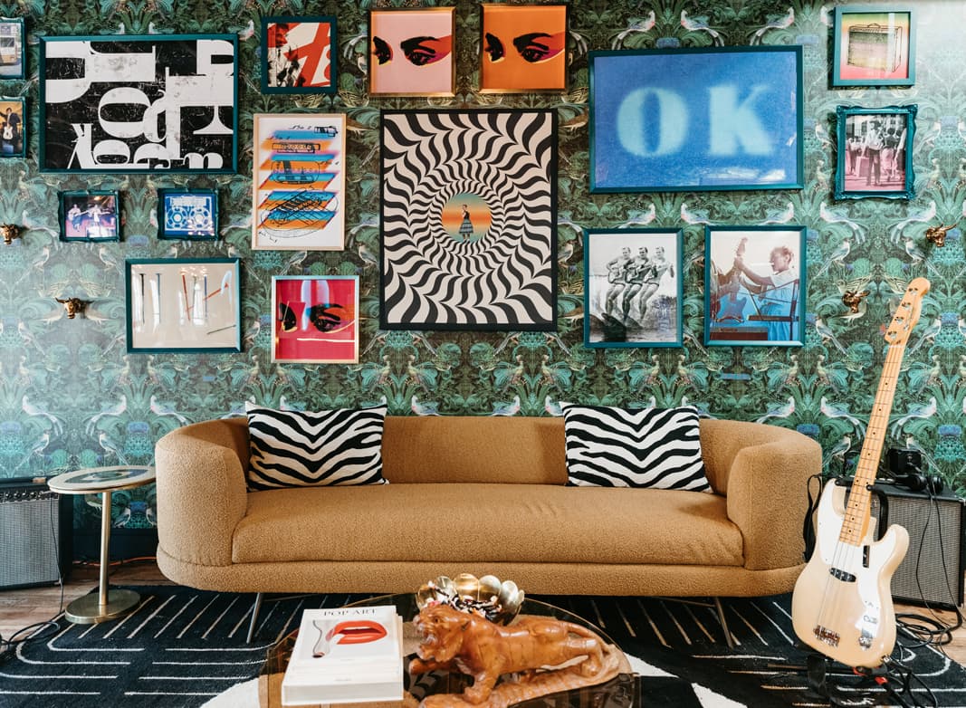 Maximalist wallpaper design with vibrant botanical patterns