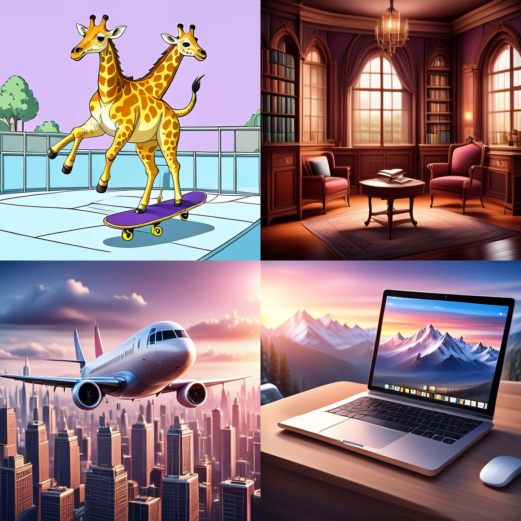 Various AI-generated images demonstrating different generation capabilities