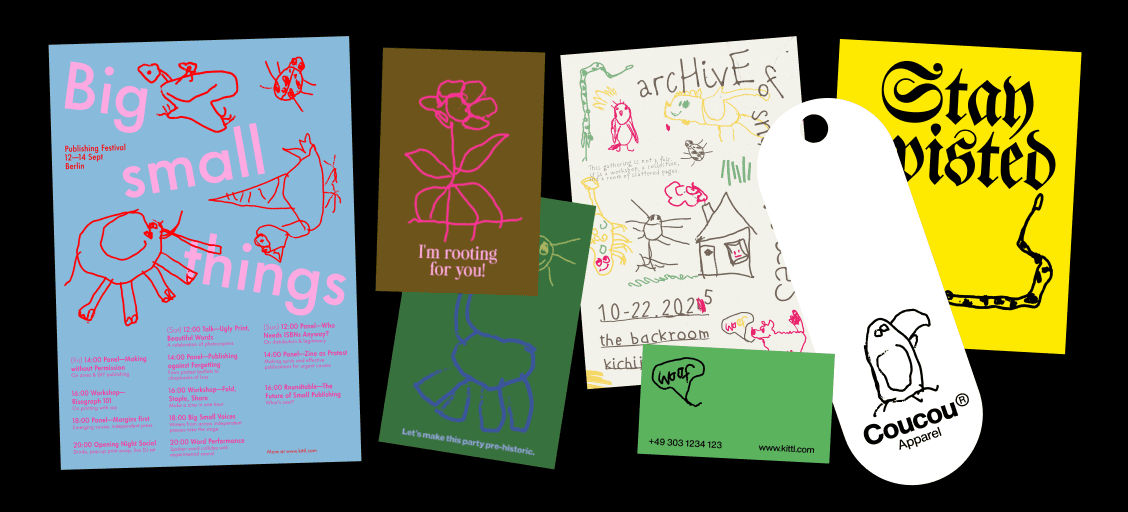 Naive design examples with childlike illustrations and imperfect shapes