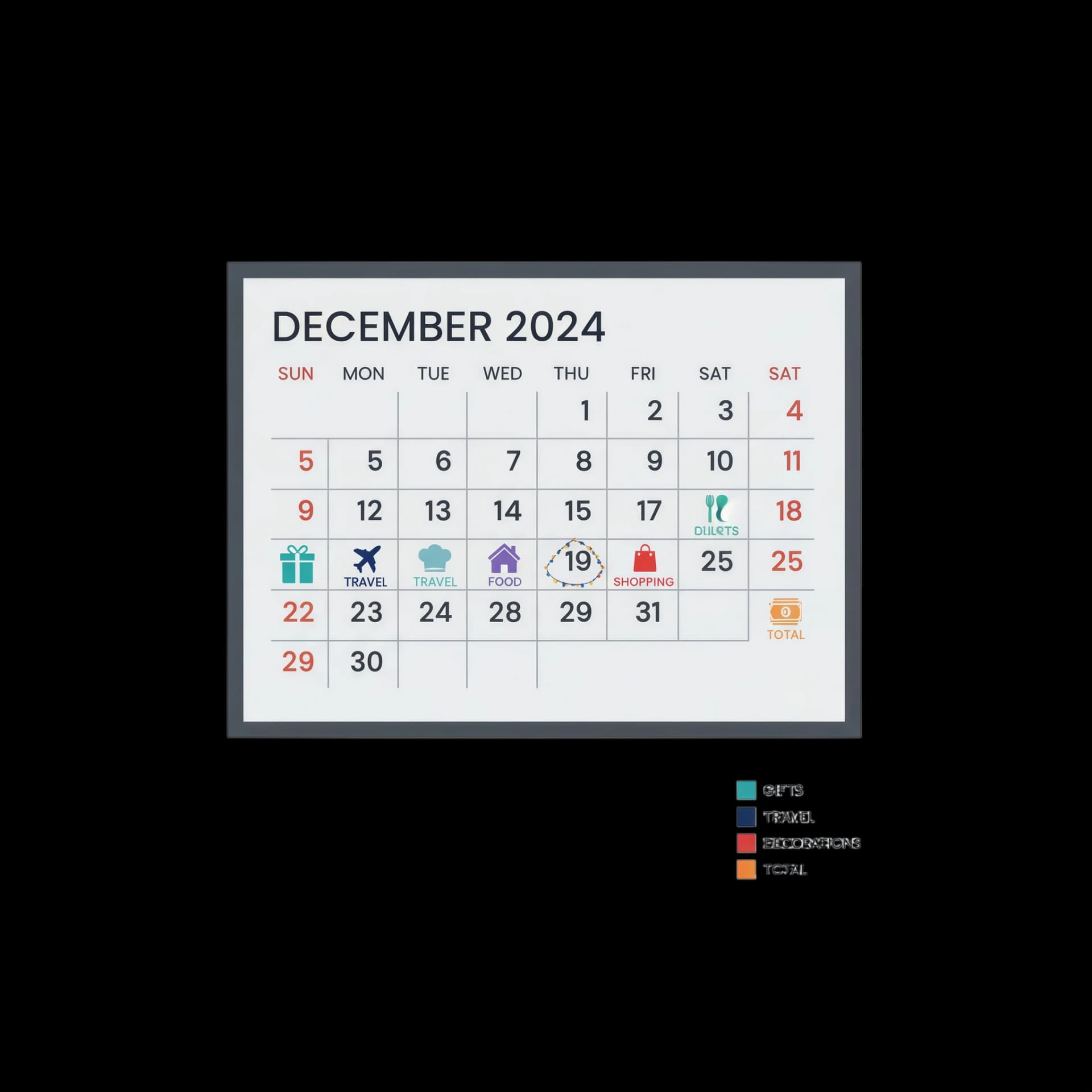 Holiday Spending Calendar