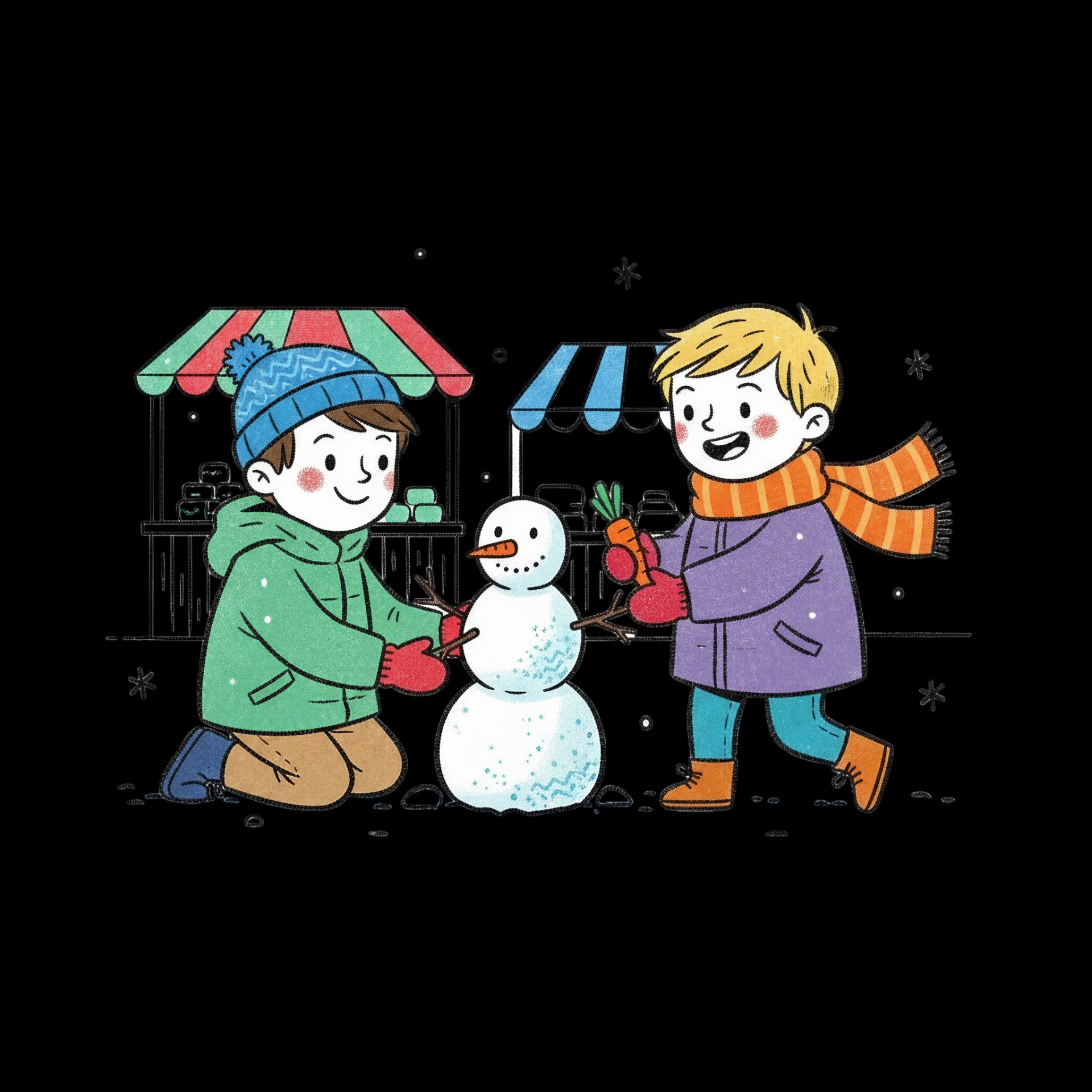 Kids Building Snowman