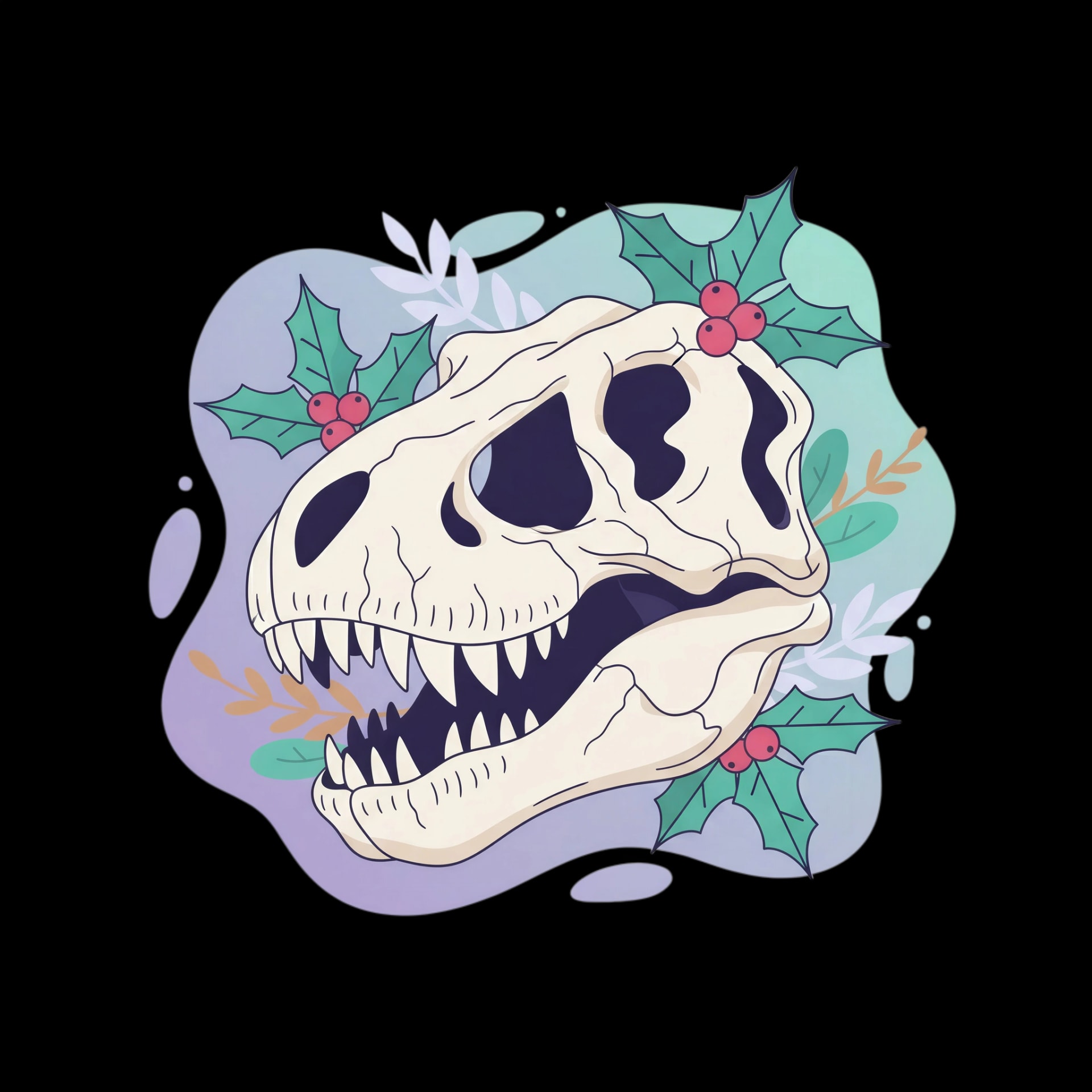 Holly-Adorned Dino Skull