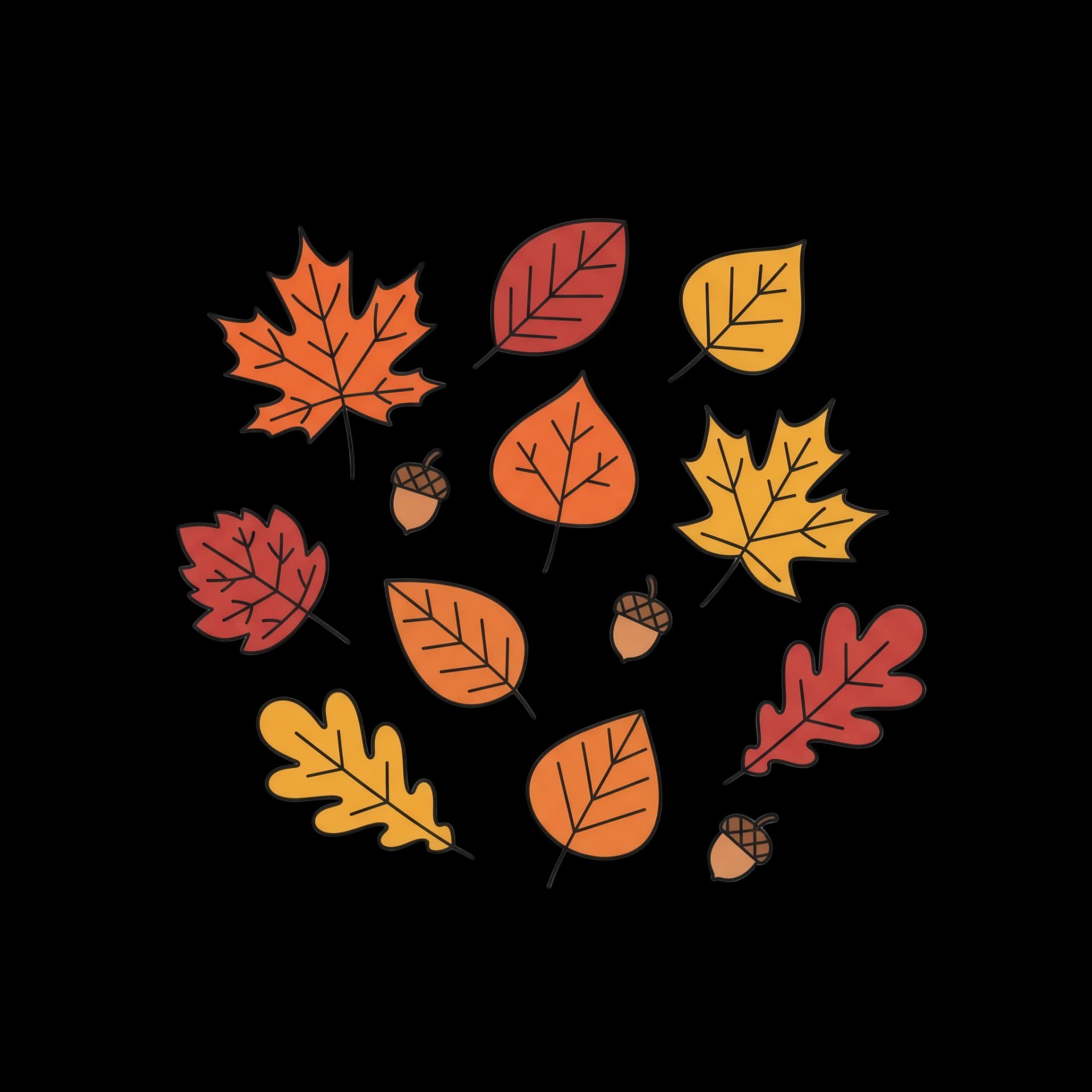 Fall Leaves and Acorns