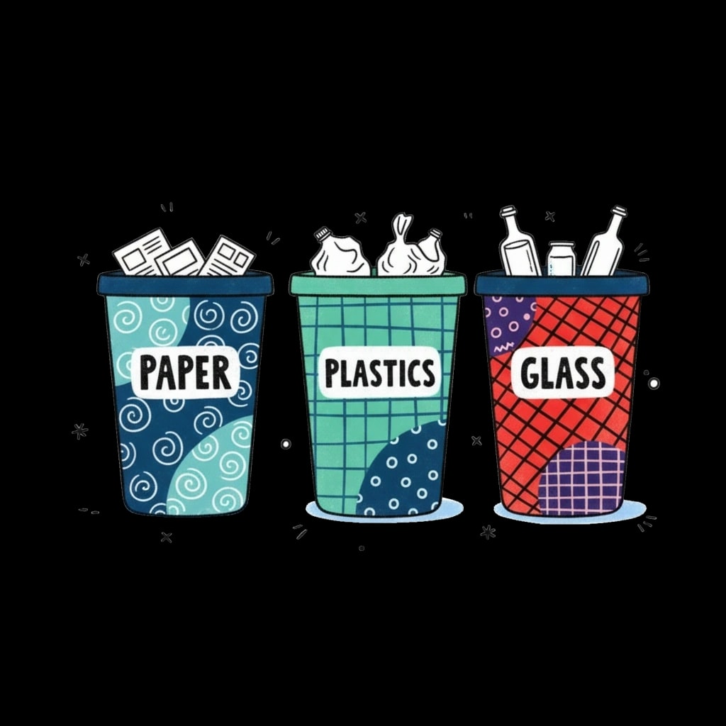 Labeled Recycling Bins